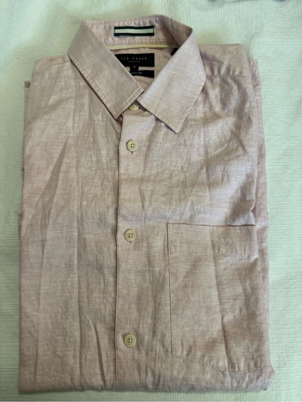 Ted Baker Light Pink Short-Sleeve Button-Down Shirt Linen Blend Size 3